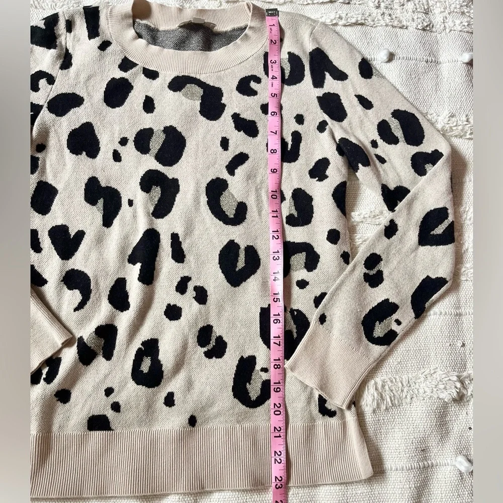 LOFT Leopard Jacquard Beige/Metallic Gold Sweater size xsmall - Picture 4 of 9